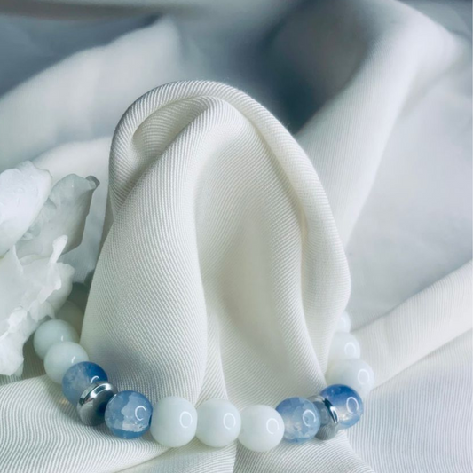 Blue Lace Agate and White Howlite Bracelet with Silver Spacers