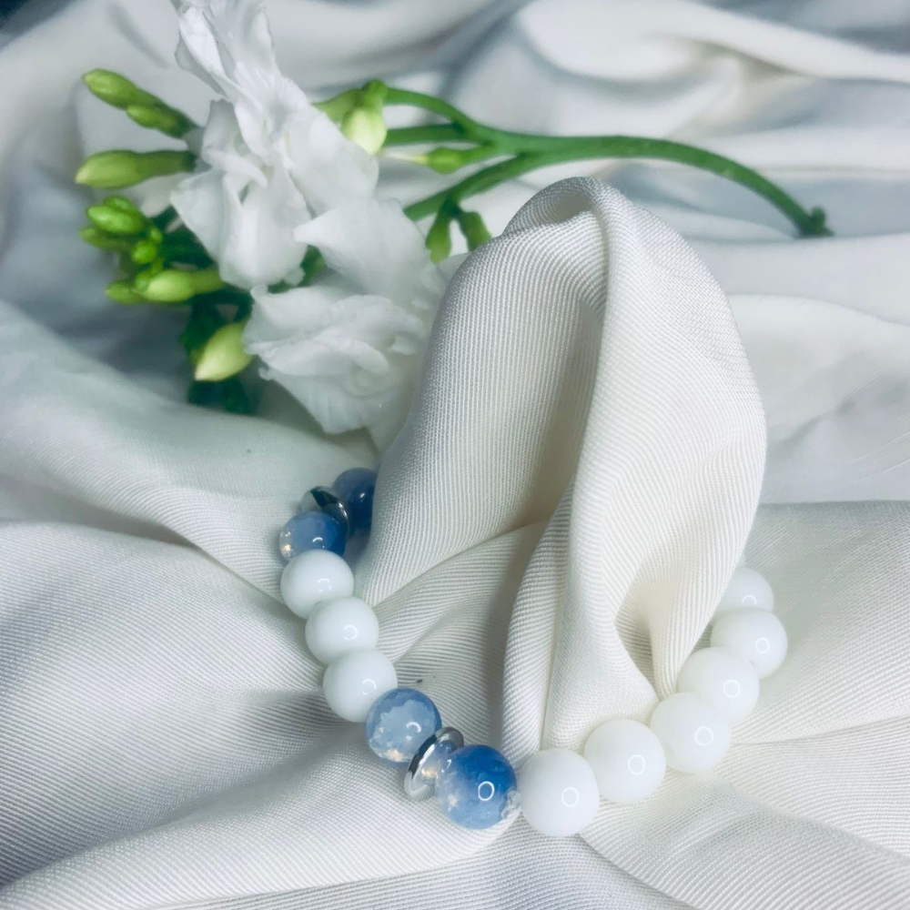 Blue Lace Agate and White Howlite Bracelet with Silver Spacers