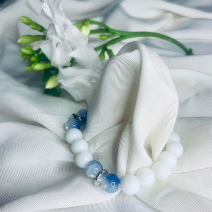 Blue Lace Agate and White Howlite Bracelet with Silver Spacers
