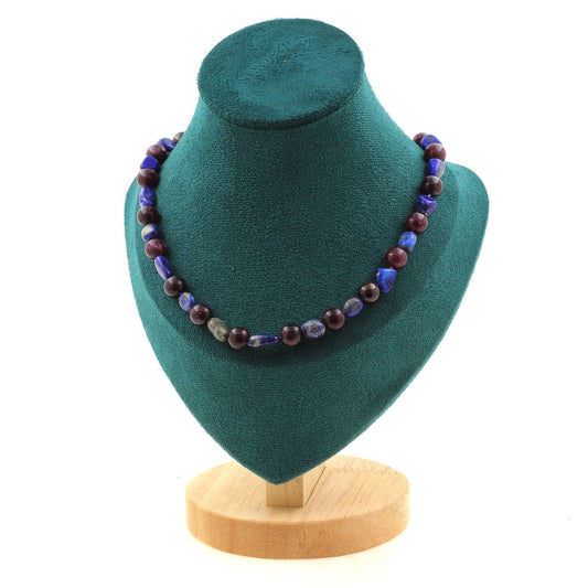 Lapis Lazuli + Garnet 8 mm beads necklace.