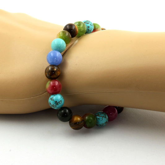 Tiger's Eye+Multicolored+Watermelon Tourmaline+Turquoise Bracelet