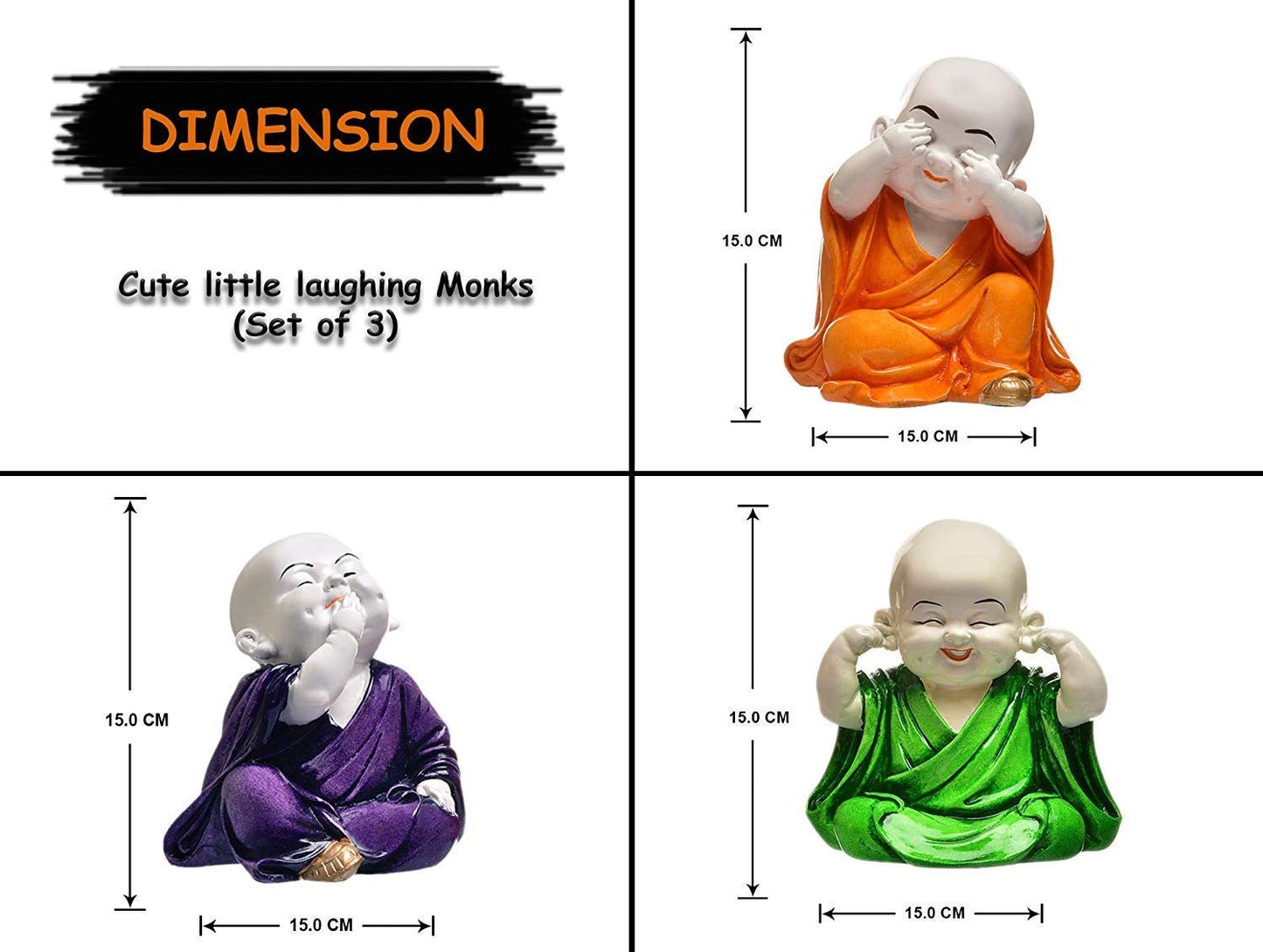 Handcrafted Laughing Little Monk Buddha Idols Statue Sculpture