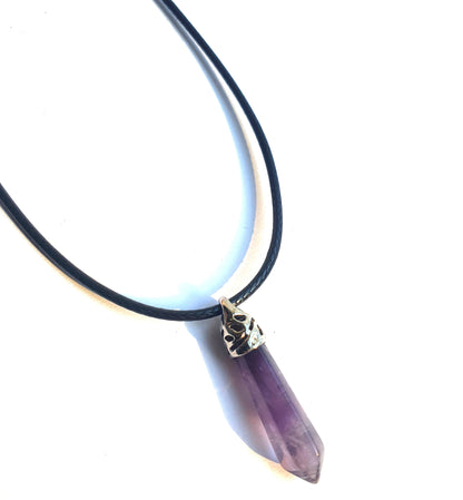 Crystal Point Pendant Necklace - Amethyst