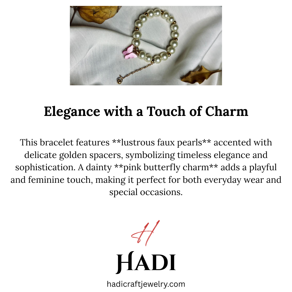 Bracelet for Girls, Faux Pearl Beaded Bracelet with Purple Butterfly