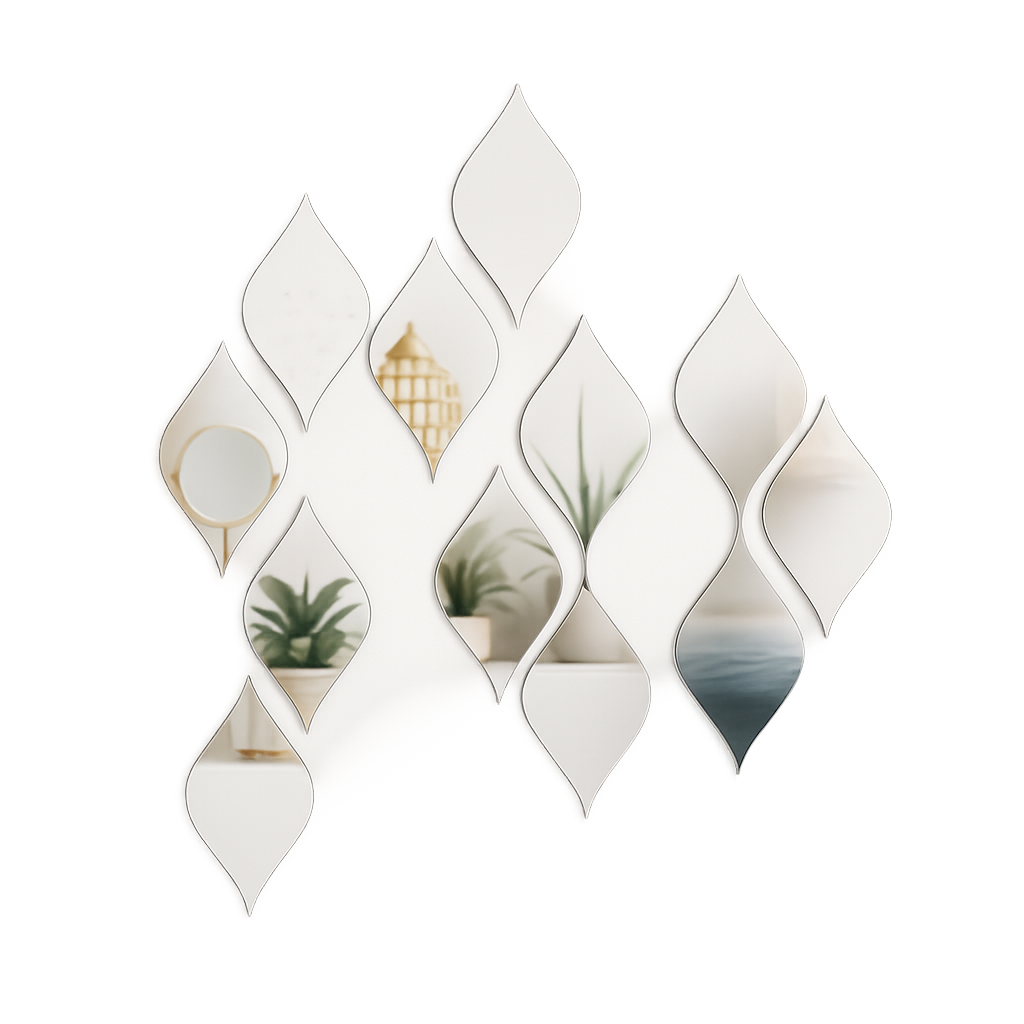 Leaf Wall Mirror Set Decorative Gold Finish, Modern Home Accent