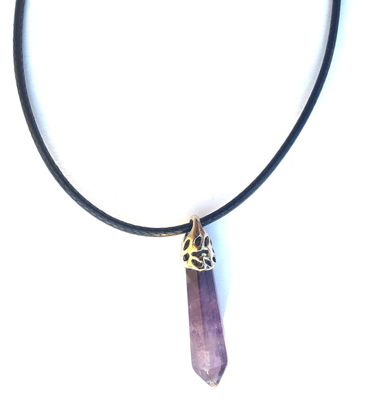 Crystal Point Pendant Necklace - Amethyst