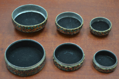 3 Pcs Handmade Turquoise Coral Nepal Trinket Boxes
