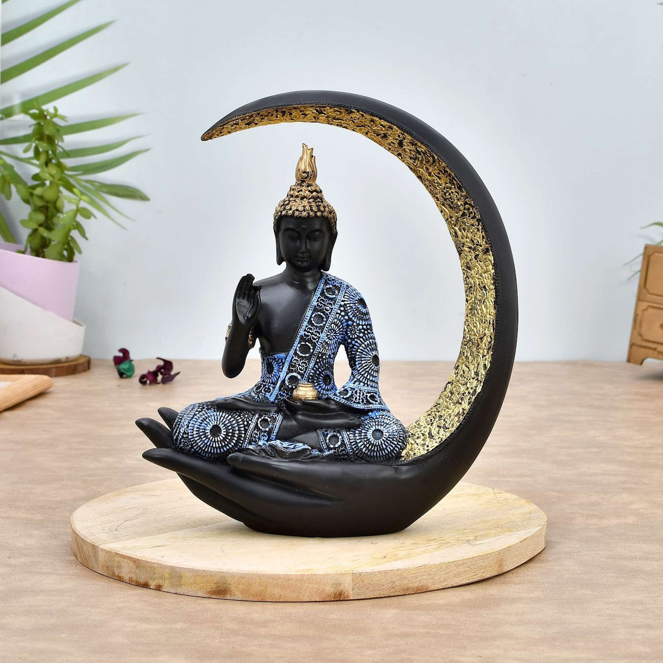 Antique Big Meditating Moon Buddha Statue Showpiece for Home Decor