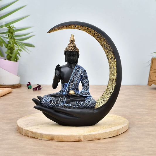Antique Big Meditating Moon Buddha Statue Showpiece for Home Decor