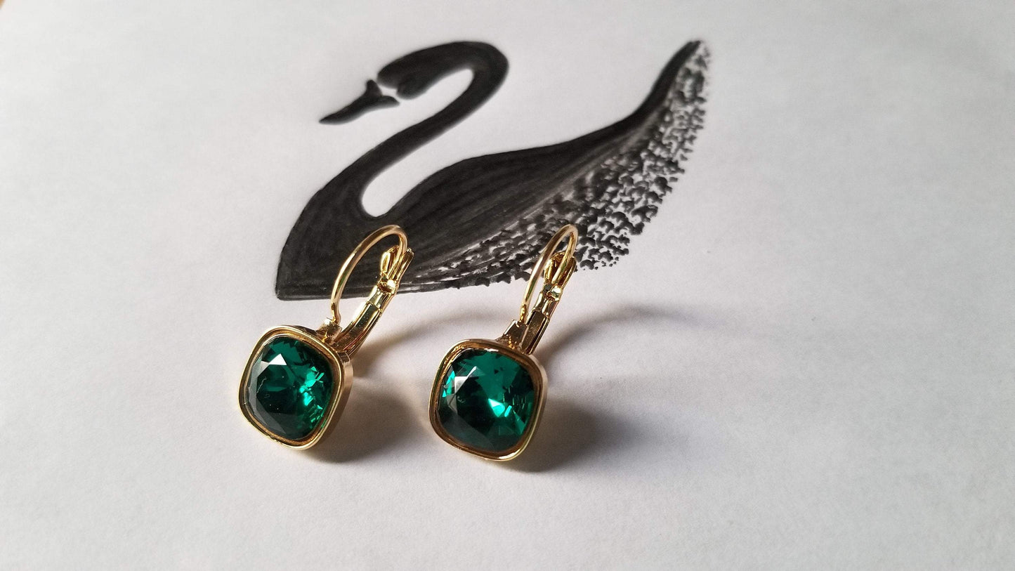 Swarovski Crystal Square Shaped Statement Earrings