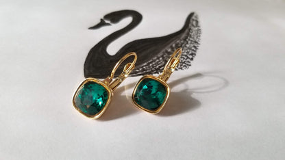 Swarovski Crystal Square Shaped Statement Earrings