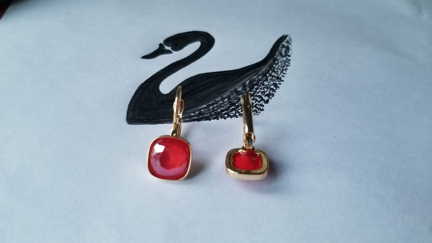 Swarovski Crystal Square Shaped Statement Earrings