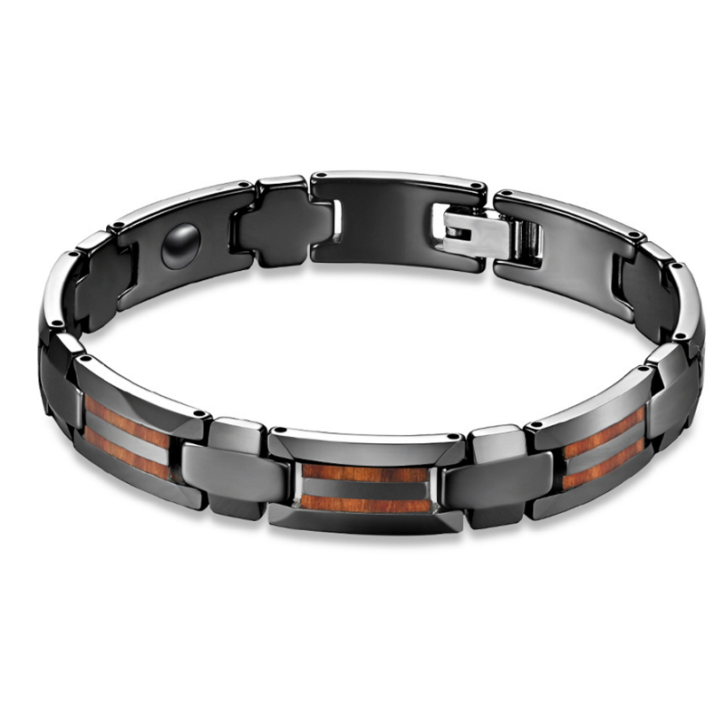 Magnetic Bracelet 316 Tungsten Stainless Steel, Wood Inlay Bangle