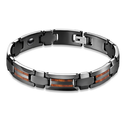 Magnetic Bracelet 316 Tungsten Stainless Steel, Wood Inlay Bangle