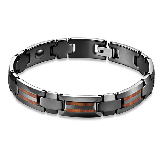 Magnetic Bracelet 316 Tungsten Stainless Steel, Wood Inlay Bangle