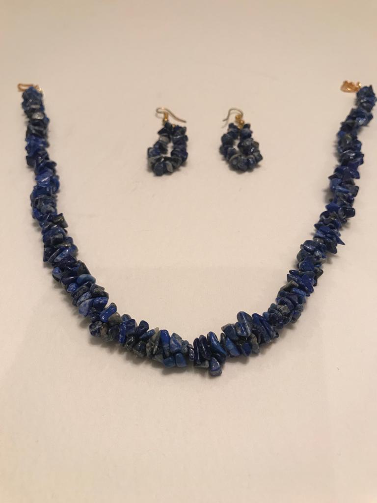 Lapis Lazuli Natural Gemstone Necklace & Ear Rings set