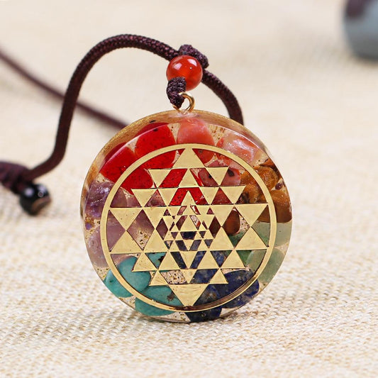 Chakra Orgonite Energy Pendant Healing Necklace With Sri Yantra Symbol