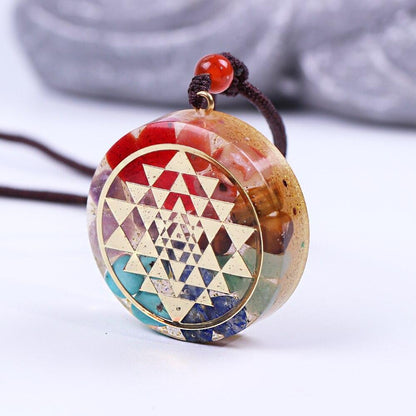 Chakra Orgonite Energy Pendant Healing Necklace With Sri Yantra Symbol