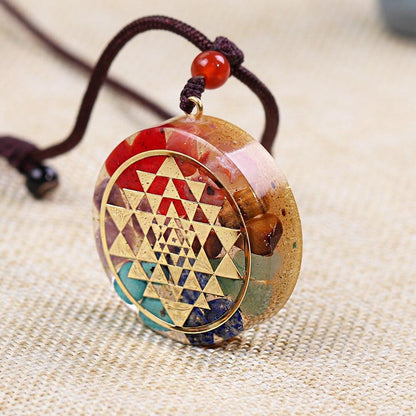 Chakra Orgonite Energy Pendant Healing Necklace With Sri Yantra Symbol