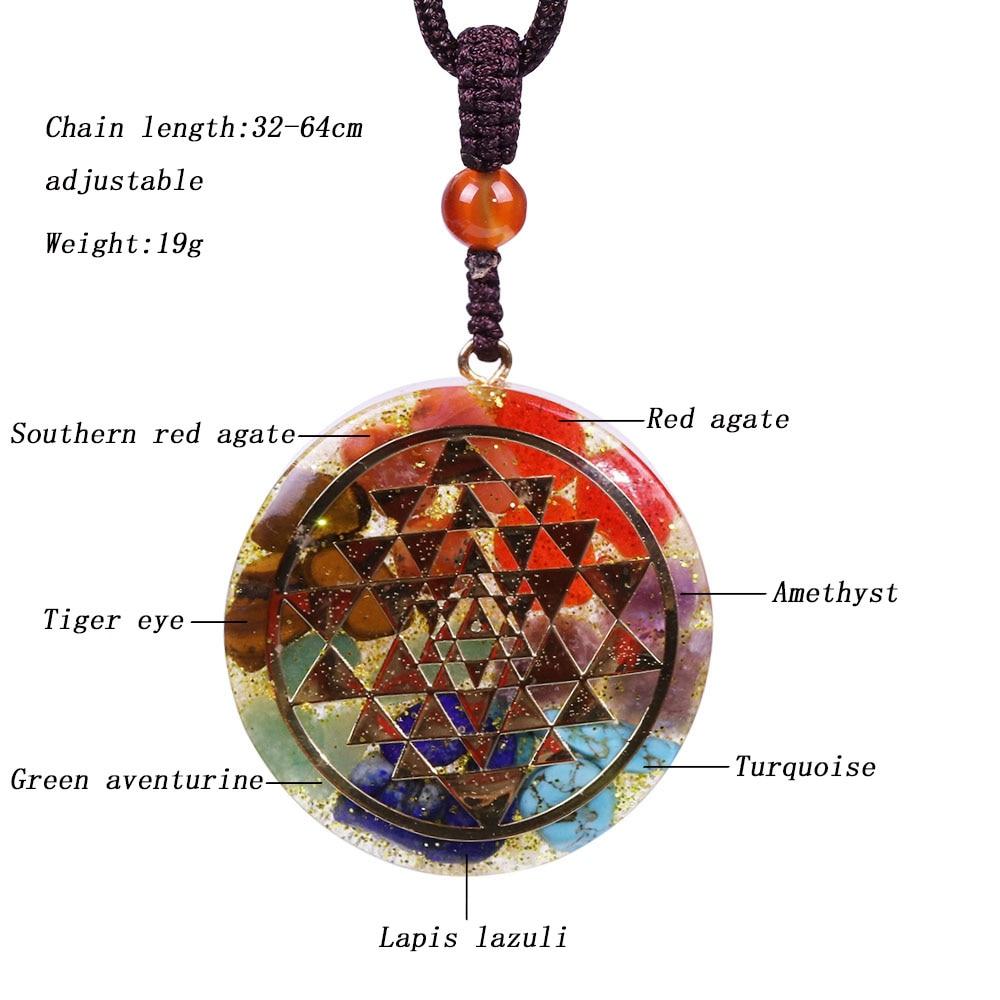 Chakra Orgonite Energy Pendant Healing Necklace With Sri Yantra Symbol