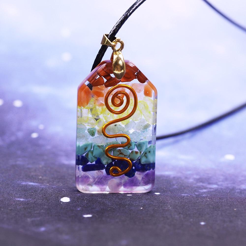 7 Chakra Crystal Stone Necklace Reiki Healing Orgonite Pendant Rainbow