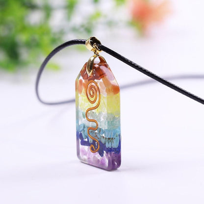 7 Chakra Crystal Stone Necklace Reiki Healing Orgonite Pendant Rainbow