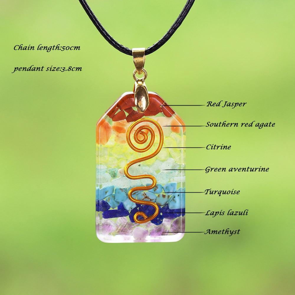 7 Chakra Crystal Stone Necklace Reiki Healing Orgonite Pendant Rainbow