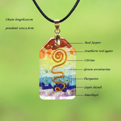 7 Chakra Crystal Stone Necklace Reiki Healing Orgonite Pendant Rainbow