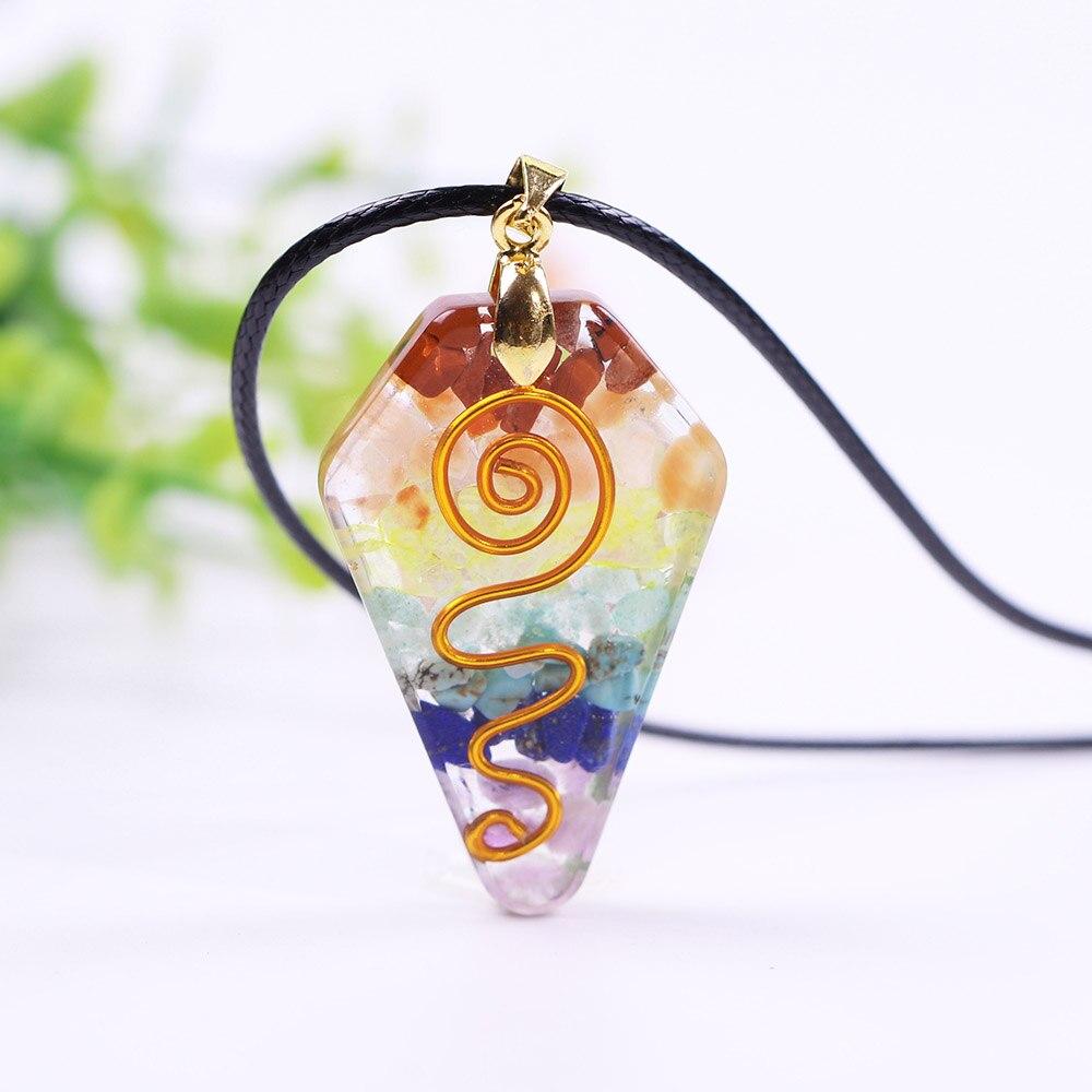 7 Chakra Crystal Stone Necklace Reiki Healing Orgonite Pendant Rainbow