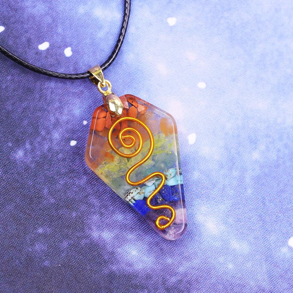 7 Chakra Crystal Stone Necklace Reiki Healing Orgonite Pendant Rainbow