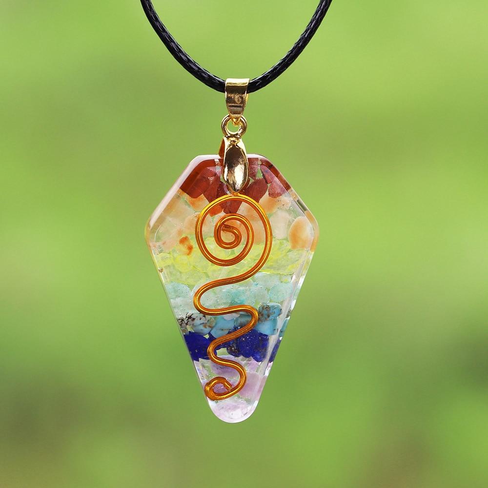 7 Chakra Crystal Stone Necklace Reiki Healing Orgonite Pendant Rainbow