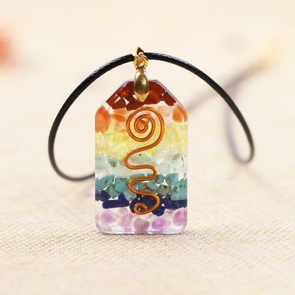 7 Chakra Crystal Stone Necklace Reiki Healing Orgonite Pendant Rainbow