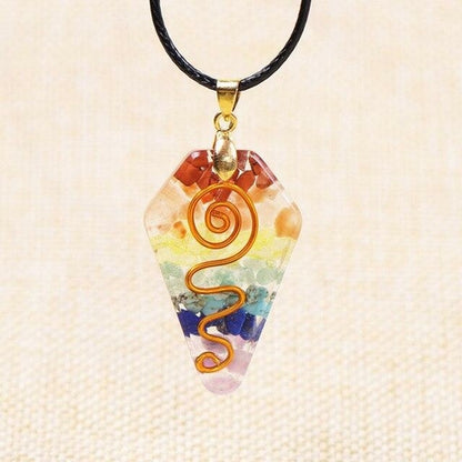 7 Chakra Crystal Stone Necklace Reiki Healing Orgonite Pendant Rainbow