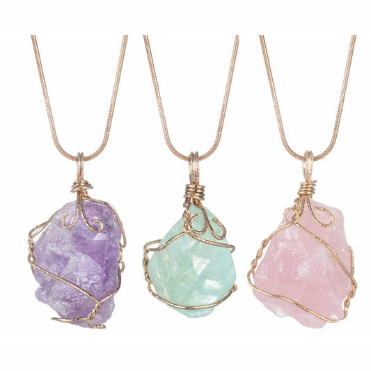 Natural Raw Crystal Pendant Necklace Roungh Tumbled Rock Stone Healing